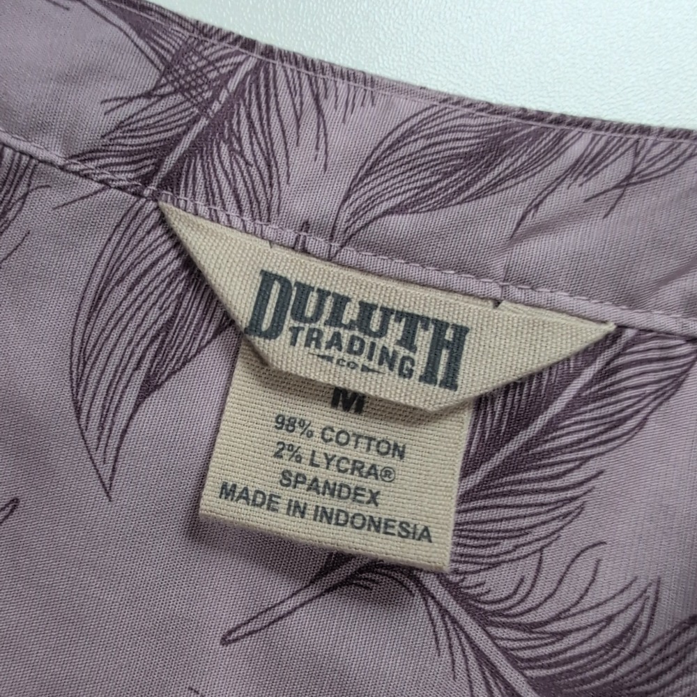 Duluth‎ Trading Co Lavender Feather Print Button Down Tunic Top 89813 Womens M - Picture 5 of 9